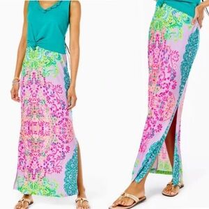 Lilly Pulitzer Inez Knit Maxi Slip Skirt in Multi Sunshine Vibes - L